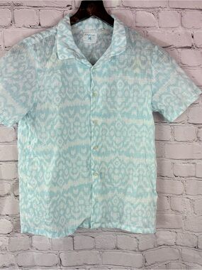 Ginger snaps Short Sleeve Button-up cotton Shirt boys 14 Blue Ikat lightweight